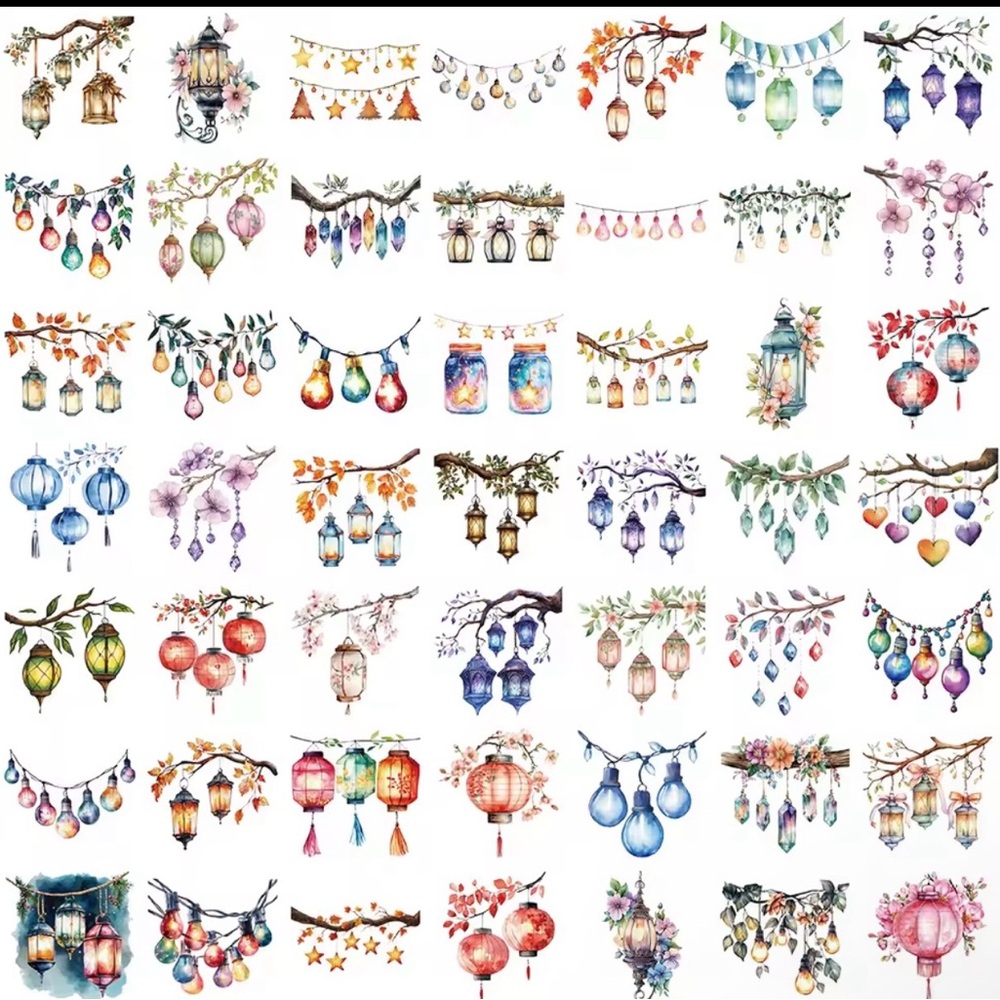 50 Transparent Colorful Lantern Stickers
